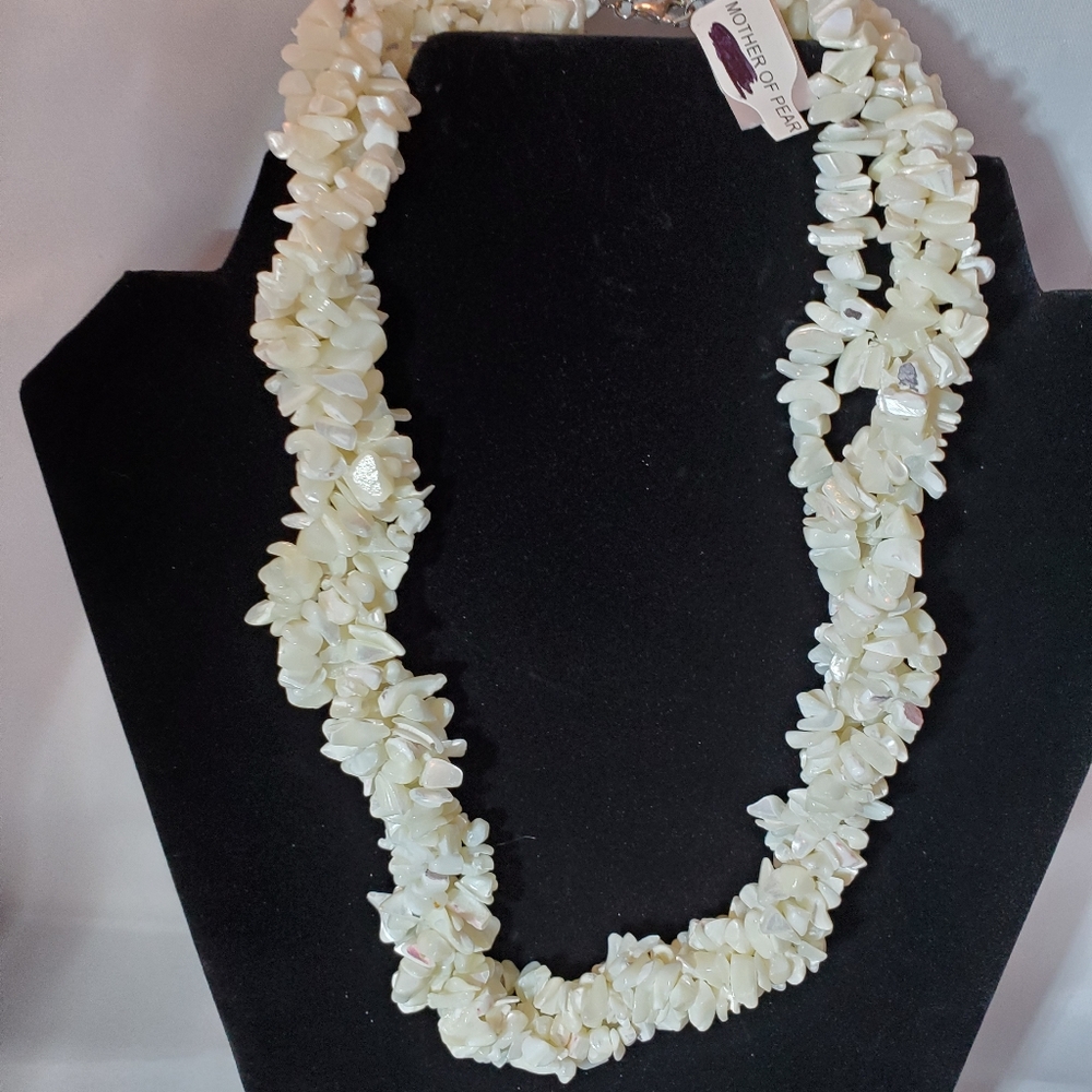 Nwt RARE Mother of pearl silver necklace